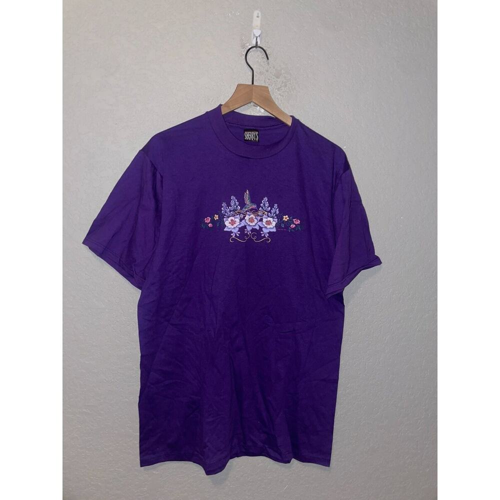 Vintage Garden Shirt Wild West Sherry's Best Purple Flower Tee 90s 1995 VTG L
